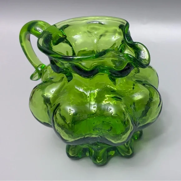Kanawha Glass Company Hand-Blown Gourd-Shaped Vaseline Uranium Glass Pitcher 4” - Picture 10 of 15